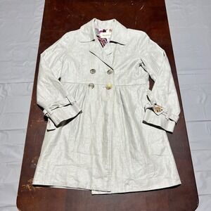 Maestro Linen Blend Double Breasted Trench Coat Silver Paisley Lining Womens M